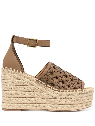 Shop Tory Burch Basketweave Espadrille Wedges In Brown