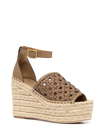 Shop Tory Burch Basketweave Espadrille Wedges In Brown