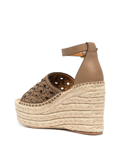 Tory Burch Basketweave Calfskin Wedge Espadrille Sandals In Brown