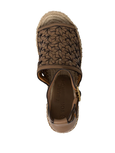 Tory Burch Basketweave Calfskin Wedge Espadrille Sandals In Brown