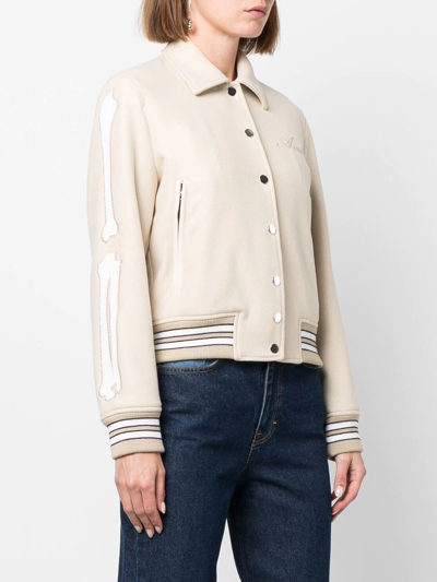 Shop Amiri Embroidered Logo Bomber Jacket In Nude