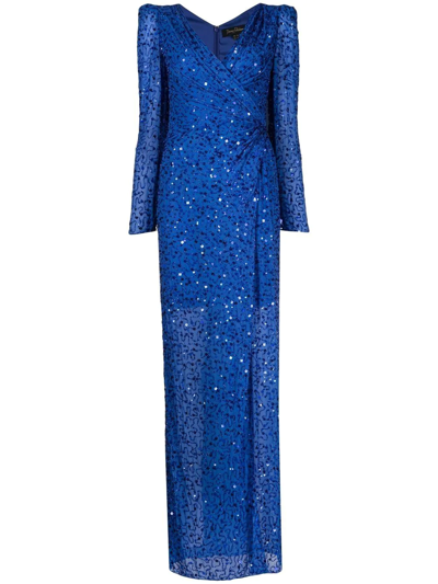 Shop Jenny Packham Sequin-embellished V-neck Gown In Blau