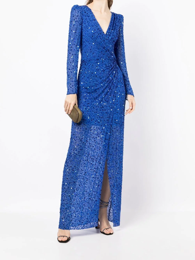 Shop Jenny Packham Sequin-embellished V-neck Gown In Blau