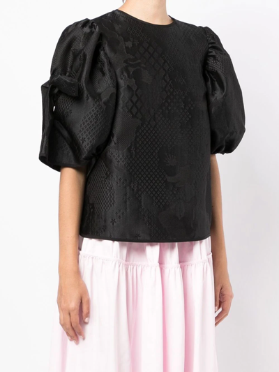 Shop Cecilie Bahnsen Cropped Puff-sleeve Blouse In Schwarz