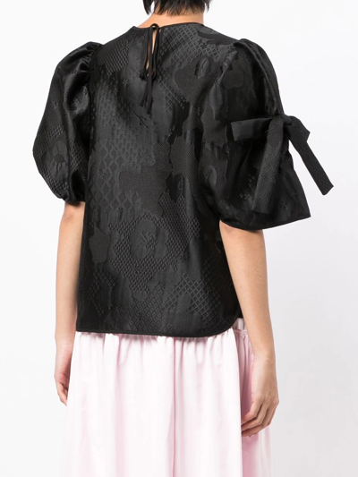 Shop Cecilie Bahnsen Cropped Puff-sleeve Blouse In Schwarz