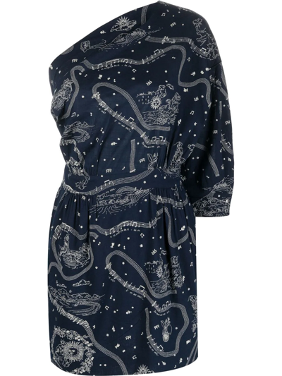 Roseanna Patterned One-shoulder Mini Dress In Blau | ModeSens
