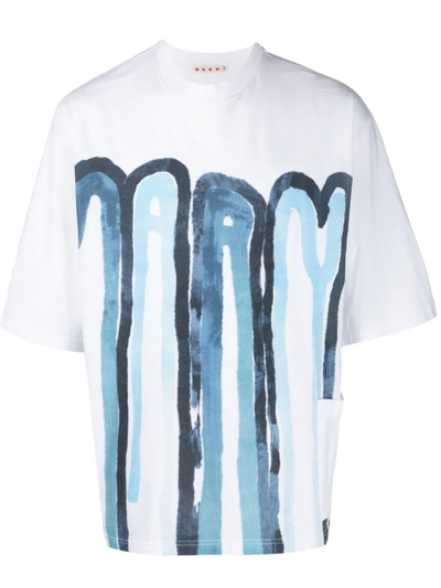 Shop Marni Painterly-print Cotton T-shirt In Weiss