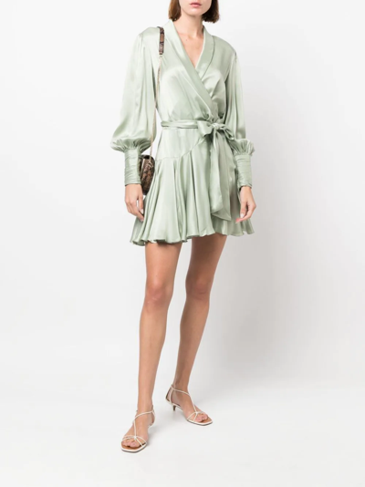 Shop Zimmermann Silk Wrapped Midi Dress In Grün