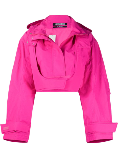 Shop Jacquemus Cropped Cotton-blend Jacket In Rosa