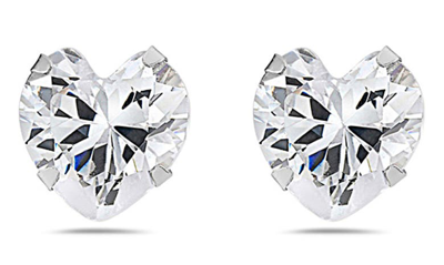 Best Silver 14k White Gold Prong Set Cz Heart Stud Earrings In White Gold