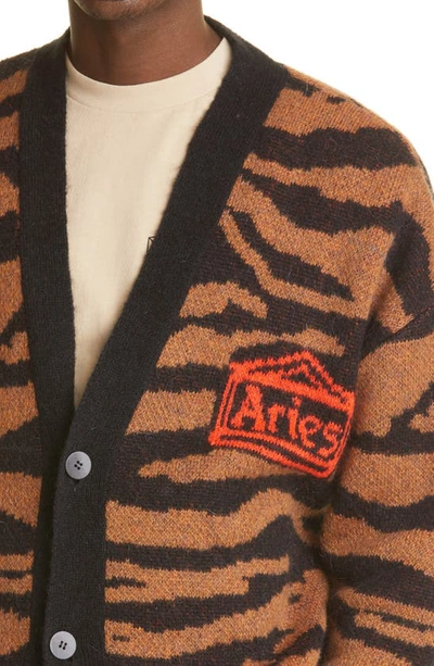 Shop Aries Kurt Tiger Stripe Cardigan In Brown