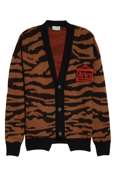 Shop Aries Kurt Tiger Stripe Cardigan In Brown