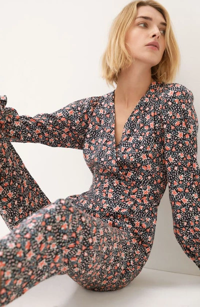 Shop Rebecca Taylor Twilight Floral Long Sleeve Silk Blend Jumpsuit In Dark Navy Combo
