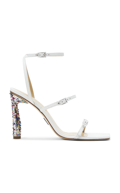Shop Paul Andrew Slinky Sparkle Crystal-embellished Leather Sandals In White