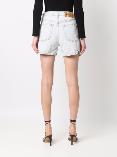 Shop Off-white Cut-out High-waisted Denim Shorts In Blue