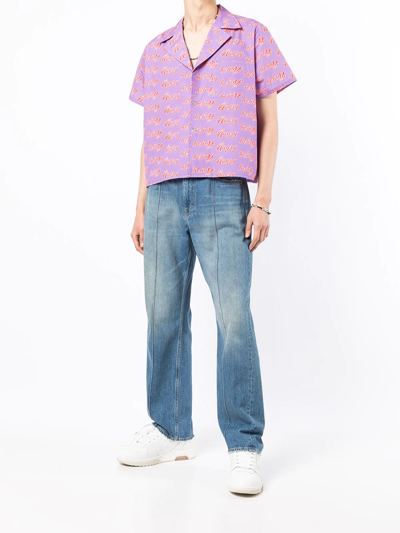 Natasha Zinko Slogan-print Short-sleeved Shirt In Purple