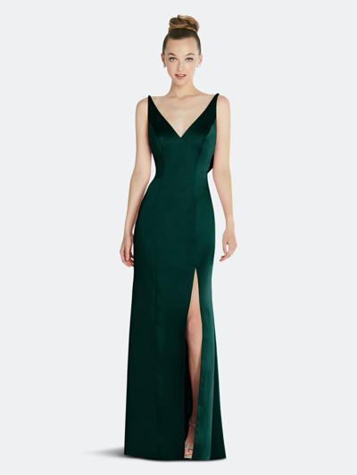 Shop After Six Draped Cowl-back Princess Line Dress With Front Slit In Green