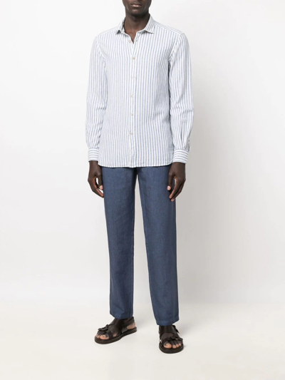 Shop 120% Lino Drawstring Linen Trousers In Blau