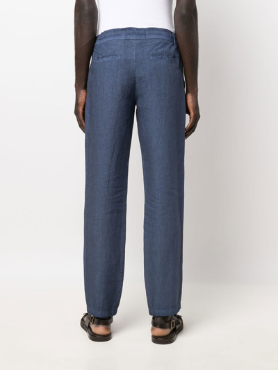 Shop 120% Lino Drawstring Linen Trousers In Blau