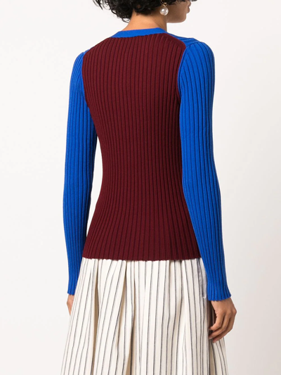 Shop Tory Burch Ribbed-knit Button-up Cardigan In Blau