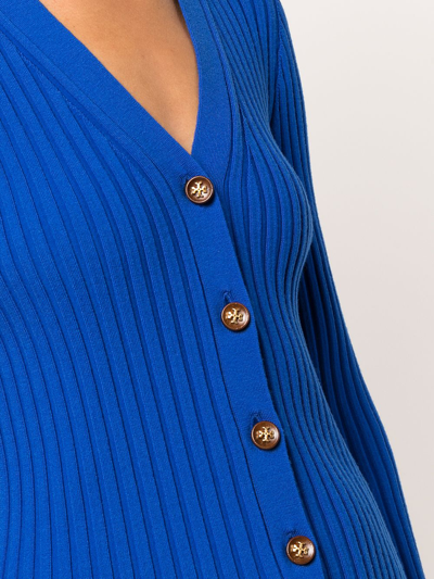 Shop Tory Burch Ribbed-knit Button-up Cardigan In Blau