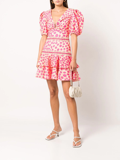 Shop Patbo Polka-dot Lace-trim Mini Dress In Rosa