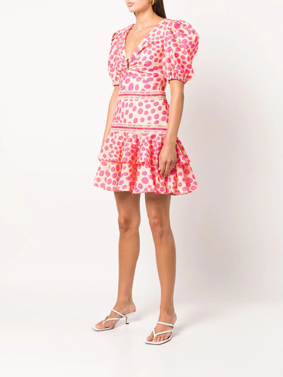 Shop Patbo Polka-dot Lace-trim Mini Dress In Rosa