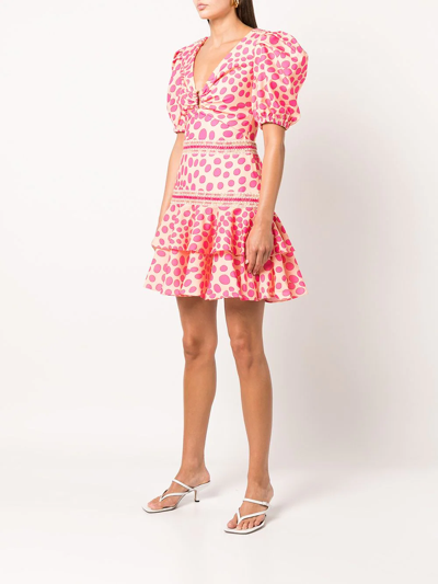 Patbo Polka-dot Lace-trim Mini Dress In Rosa