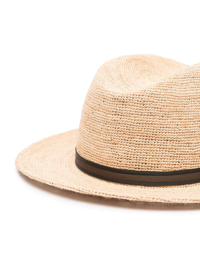 Shop Borsalino Interwoven Straw Hat In Nude