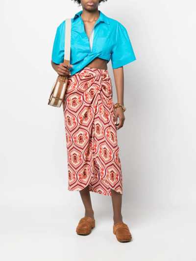 Shop Etro Graphic-print Sarong Skirt In Orange