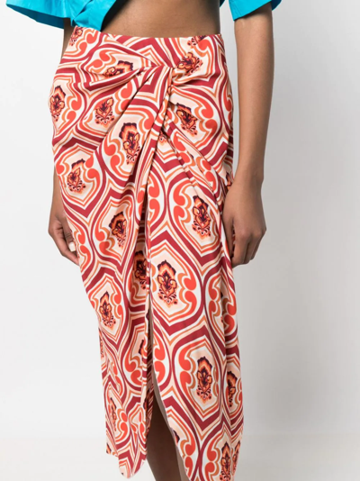 Shop Etro Graphic-print Sarong Skirt In Orange