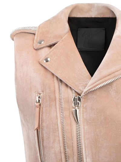 Giuseppe Zanotti Amelia Crystal Cropped Biker Jacket In Rosa