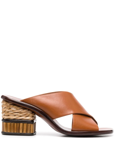 Shop Chloé Crossover-straps Leather Mules In Braun