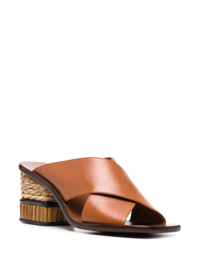Shop Chloé Crossover-straps Leather Mules In Braun