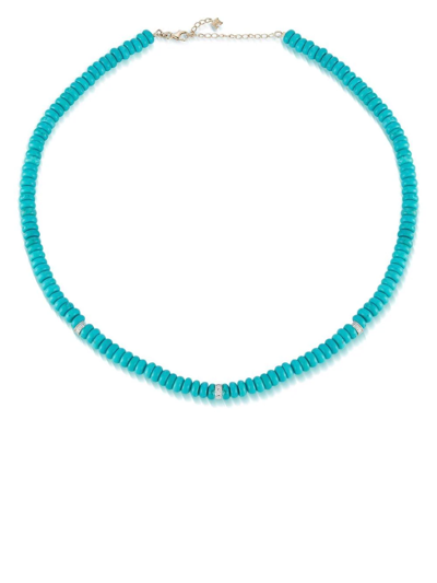 Shop Mateo 14kt Yellow Gold Turquoise Roundel And Diamond Station Necklace