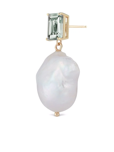Shop Mateo 14kt Yellow Gold Baroque Pearl And Green Amethyst Drop Earrings