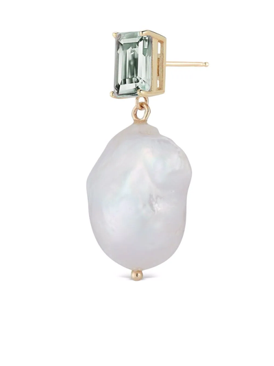 Mateo 14kt Green Amethyst And Baroque Pearl Drop Earrings In Gold