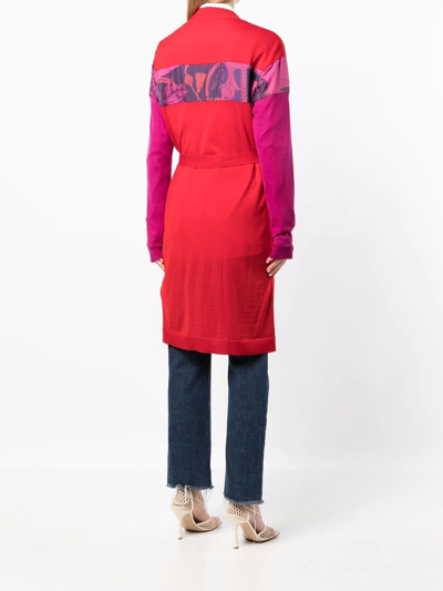 Ferragamo Heritage-print Long Belted Cardigan In Red