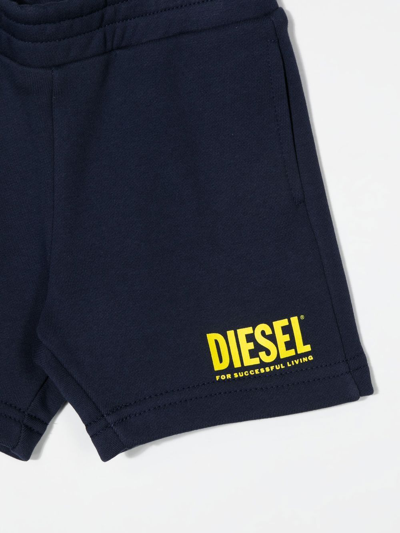 Shop Diesel Logo-print Cotton Shorts In Blue