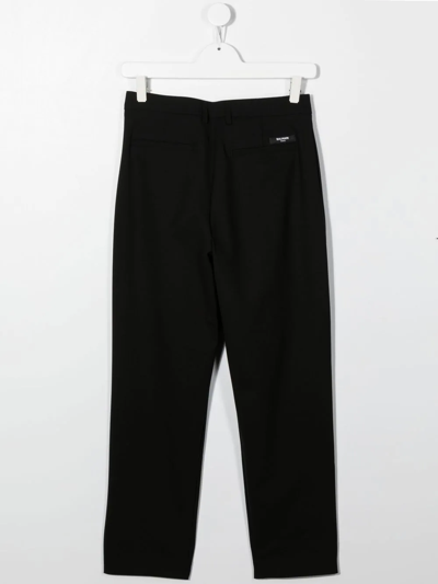 Shop Balmain Teen Straight-leg Pleated Trousers In Black