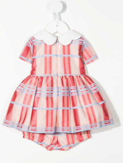 Hucklebones London Striped Flared Short-sleeved Dress In Pink