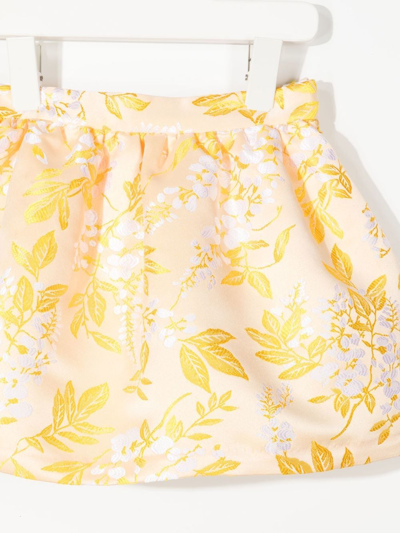 Shop Hucklebones London Floral Print Gathered Skirt In Yellow