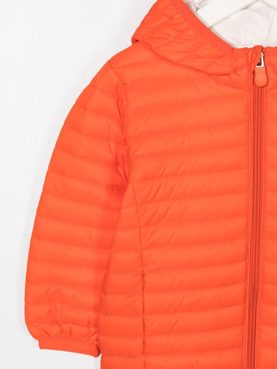 Shop Save The Duck Hooded Zip-up Quilted Jacket In Orange