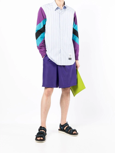 Shop Fumito Ganryu Contrast-sleeve Striped Shirt In Blue