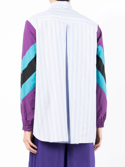 Shop Fumito Ganryu Contrast-sleeve Striped Shirt In Blue