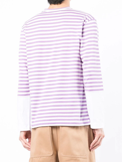 Shop Comme Des Garçons Play Heart-patch Panelled Striped Top In White