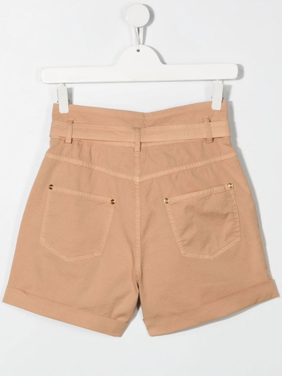 Shop Balmain Belted Cotton Bermuda Shorts In Neutrals