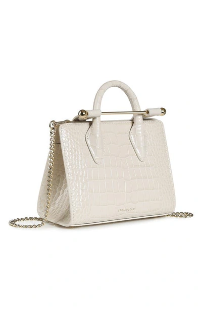 Shop Strathberry Nano Croc Embossed Leather Tote In Vanilla