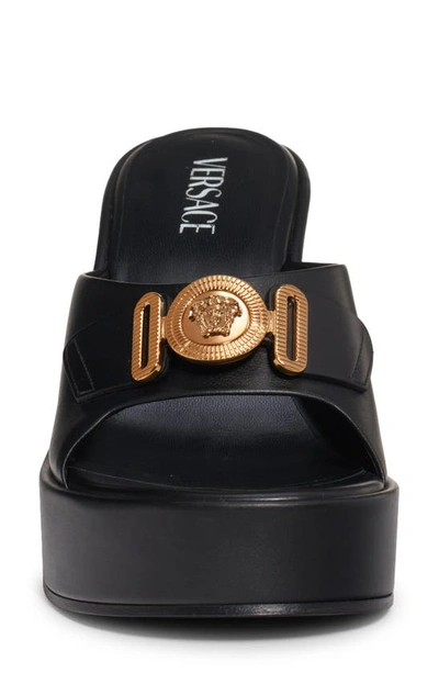 Shop Versace First Line Medusa Biggie Platform Slide Sandal In Black-versace Gold