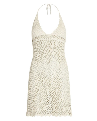 Shop Akoia Swim Jepun Crocheted Cotton Halter Mini Dress In White
